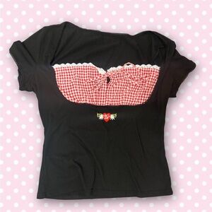 Gingham milkmaid top🍒🤍​